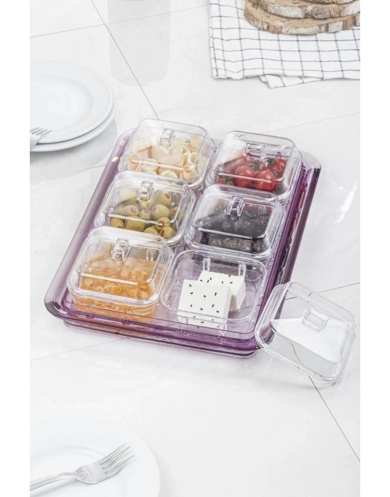 Akrilik Mürdüm 6’lı Kapaklı Kahvaltılık Kahvaltı Seti & Saklama Kabı (Cam Değildir)