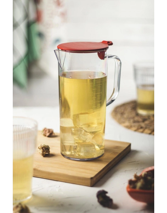 Akrilik Ölçekli 1 Lt Sürahi & Ölçü Kabı (Buzdolabı Kapak Rafına Sığar)