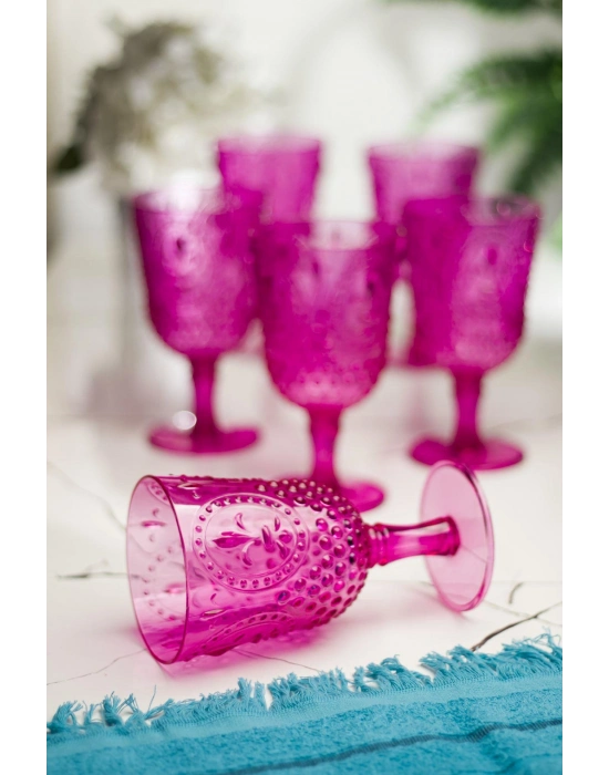 Akrilik Pembe 6lı Kadeh & Su Meşrubat Kahve Yanı Bardağı 450 ml ( Cam Değildir )