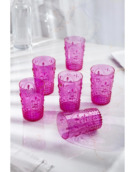 Akrilik Pembe 6lı Kısa Bardak & Su Meşrubat Kahve Yanı Bardağı 400 ml ( Cam Değildir )
