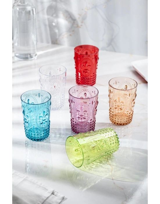 Akrilik Renkli 6lı Kısa Bardak & Su Meşrubat Kahve Yanı Bardağı 400 ml ( Cam Değildir )