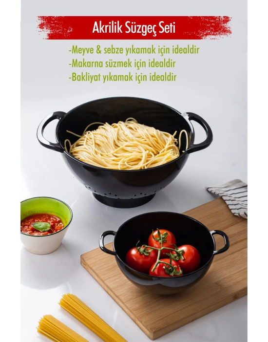 Akrilik Siyah 2 Li Süzgeç Seti ( Makarna & Pirinç Süzgeci )