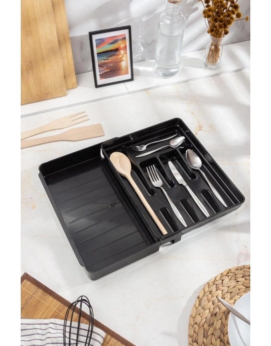 Akrilik Siyah Ayarlanabilir Çekmece İçi Kaşıklık & Çekmece İçi Organizeri (35*28*5 / 35*44*5)