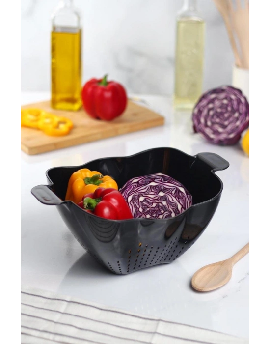 Akrilik Siyah Makarna Süzgeçi & Sebze Meyve Süzgeçi