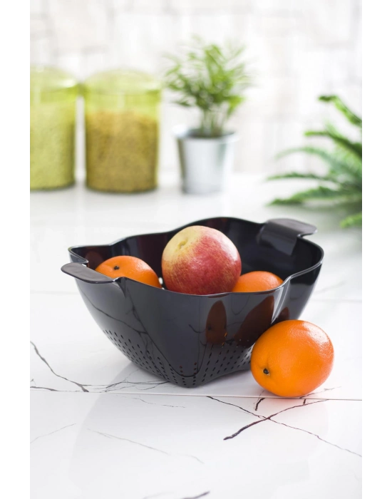 Akrilik Siyah Makarna Süzgeçi & Sebze Meyve Süzgeçi Siyah (32 * 23 Cm)