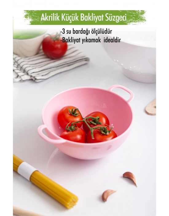 Akrilik Soft Pembe Mini Pirinç Süzgeçi & Bakliyat Süzgeçi (3 SU BARDAĞI ÖLÇÜLÜ)