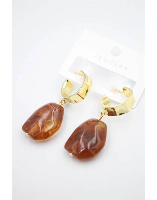 Akrilik Taşlı Küpe - Kahverengi