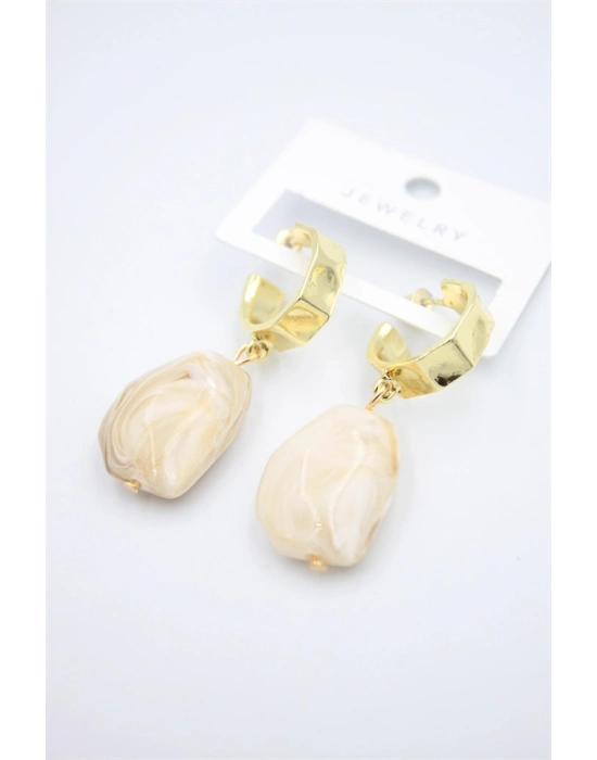 Akrilik Taşlı Küpe - Krem