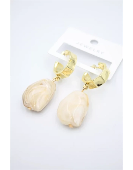 Akrilik Taşlı Küpe - Krem