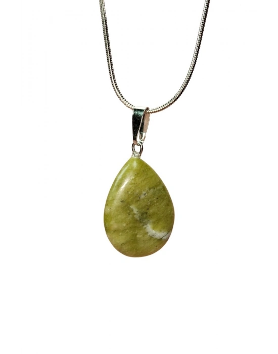 Akuamarin Doğal Taşı Zincirli El Yapımı Kolye Uç: 3 cm Zincir: 20 cm Kutulu