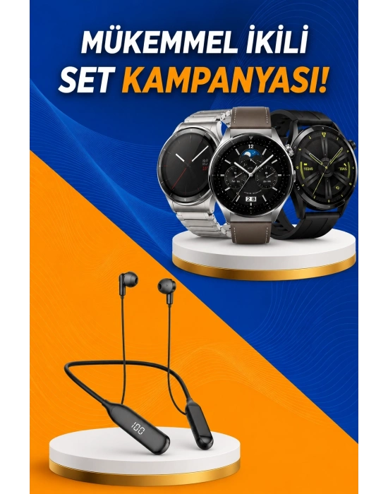 Alarm ve Titreşim Özellikli Akıllı Saat ve Mikrofonlu Kablolu Bluetooth Kulaklık 60 Saat