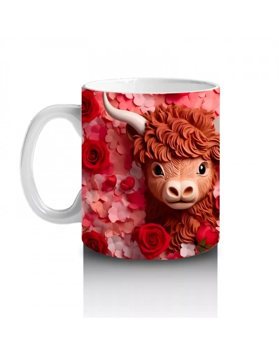 Alev Tonlarında Arka Planla İkiz Highland Buzağılar – Baskılı Kahve Kupası