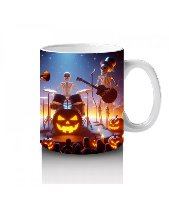 Alevli Balkabakları ve Gotik Fenerlerle Işıldayan Cadılar Bayramı Baskılı Kupa Bardak