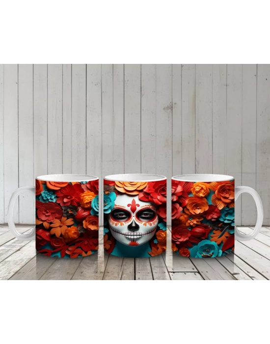 Alevli Çiçekler İçinde Parlak Mavi Maske – Hediyelik Kahve Kupası