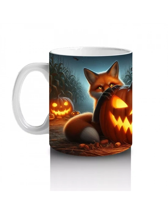 Alevli Gözleriyle Gülümseyen Balkabağı Figürlü Korku Temalı Cadılar Bayramı Baskılı Kupa Bardak