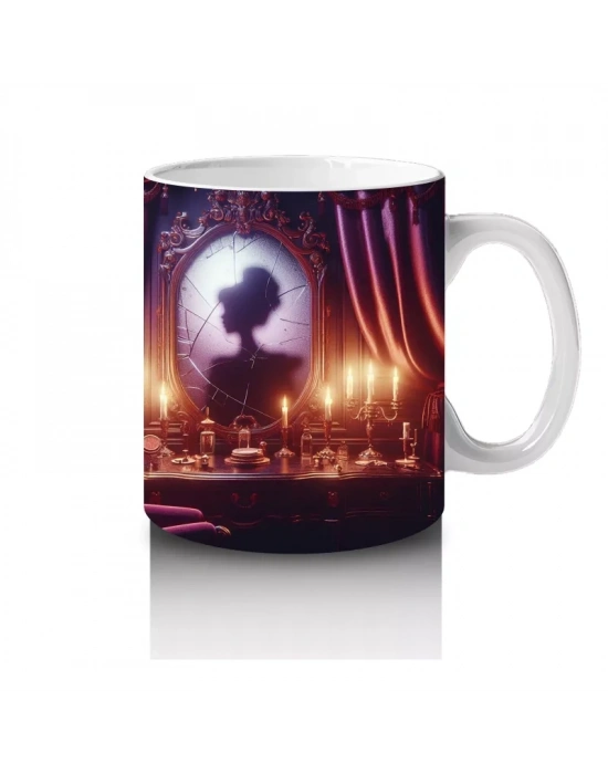 Alevli Gözlerle Bakan Devasa Kafatası Figürlü Korku Temalı Cadılar Bayramı Baskılı Kupa Bardak