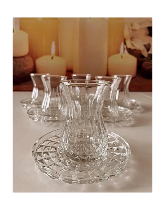 Alin Adela 6lı Cam Çay Tabağı Çay Tabak Altlığı Royaleks-RYG8030