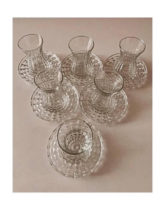 Alin Adela 6lı Cam Çay Tabağı Çay Tabak Altlığı Royaleks-RYG8030