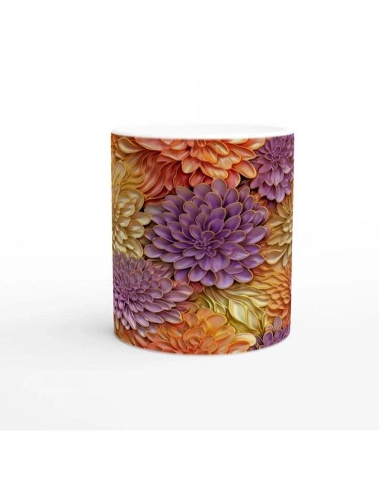 Altın Çerçeveli Mor ve Turuncu Çiçekli Kupa Bardak