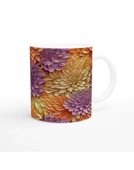 Altın Çerçeveli Mor ve Turuncu Çiçekli Kupa Bardak