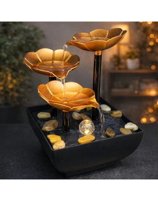Altın Çiçek Tasarımlı LED Işıklı Su Şelalesi