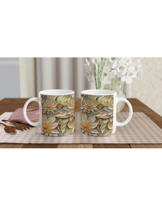 Altın Dalgalar Çiçek Desenli Kupa Bardak