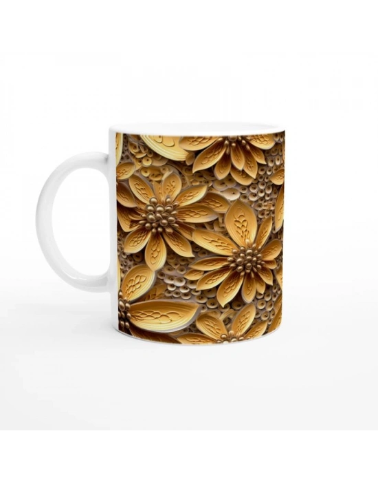 Altın Dokunuşlu Çiçekli Kupa Bardak