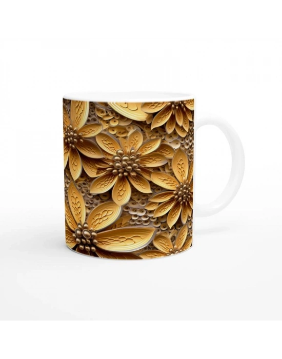 Altın Dokunuşlu Çiçekli Kupa Bardak