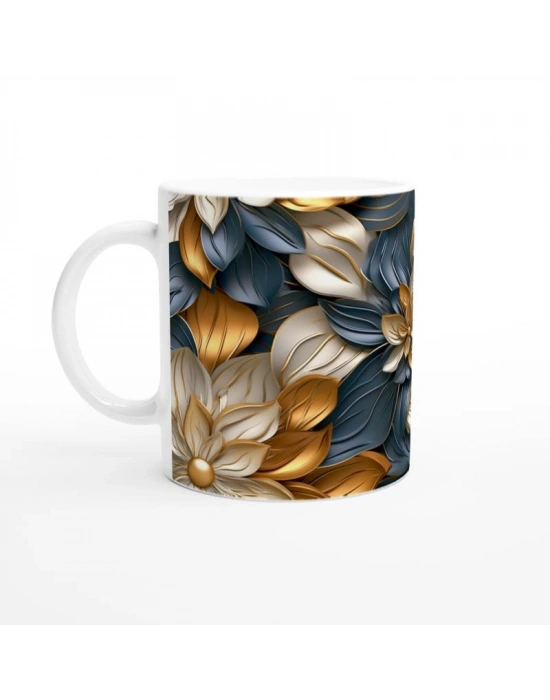 Altın Dokunuşlu Geometrik Çiçek Desenli Kupa Bardak