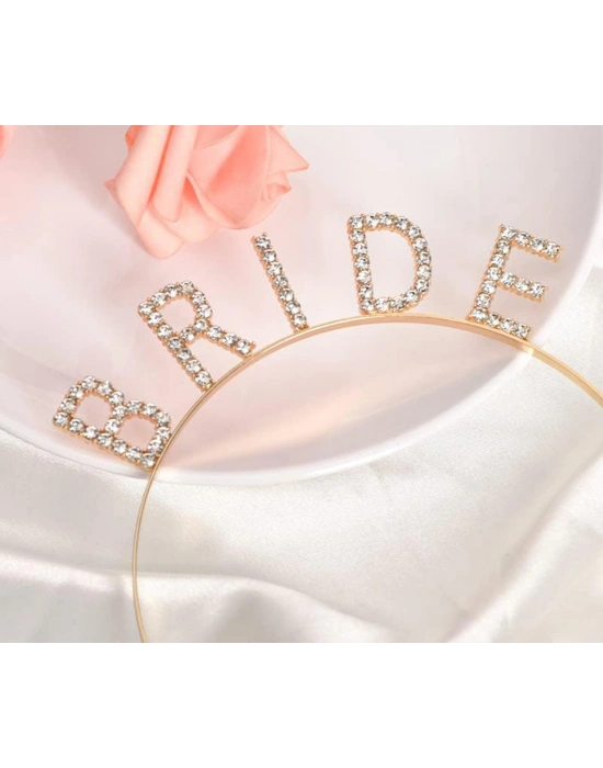 Altın Gold Renk Bekarlığa Veda Kristal Taş Bride Tacı İthal