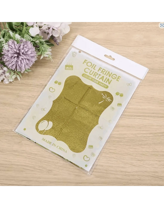 Altın Gold Renk Dikdörtgen Kesim Parlak Sim Görünümlü Fon Perde Dekor 1x2 Metre