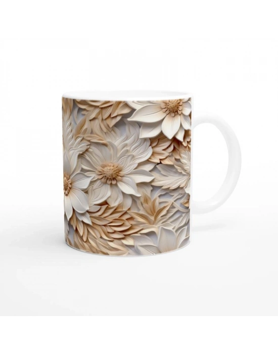 Altın Gölgeli Krem Çiçekli Kupa Bardak