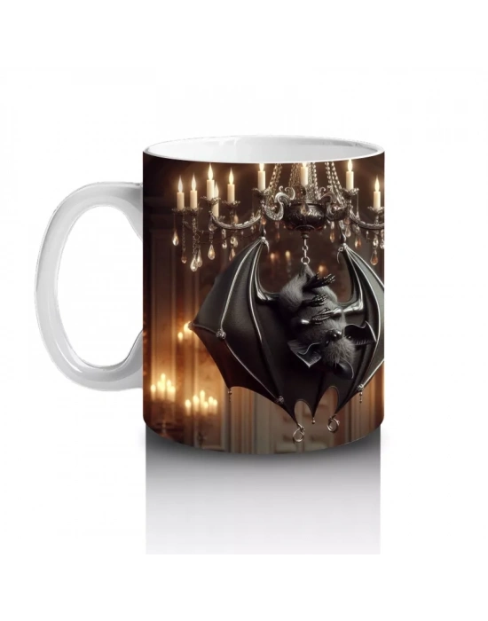 Altın Işıklarla Süslenmiş Cadı Kazanı ve Mumlar Temalı Cadılar Bayramı Baskılı Kupa