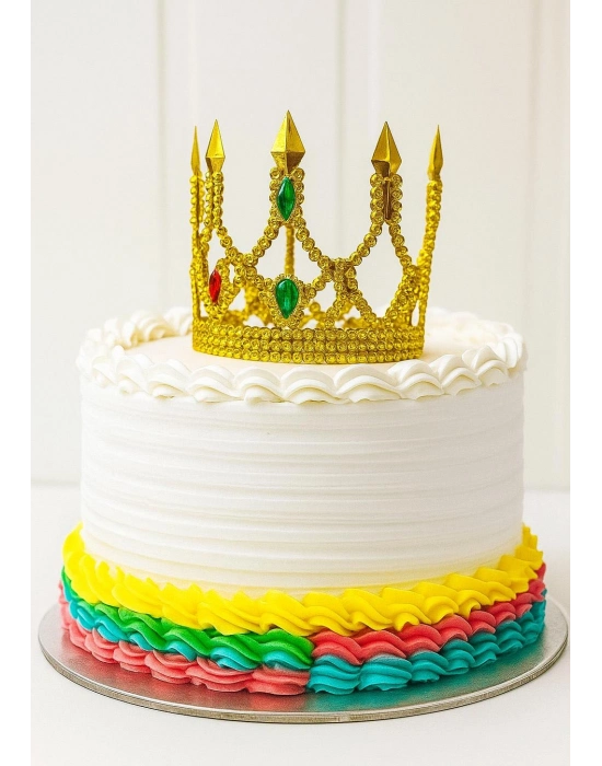 Altın Işıltılı İnce Pasta Üstü Taç Plastik