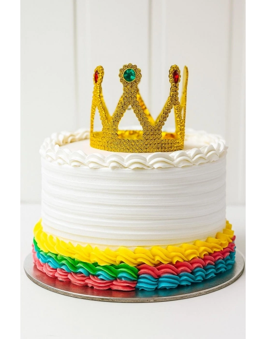 Altın Işıltılı Pasta Üstü Taç Plastik