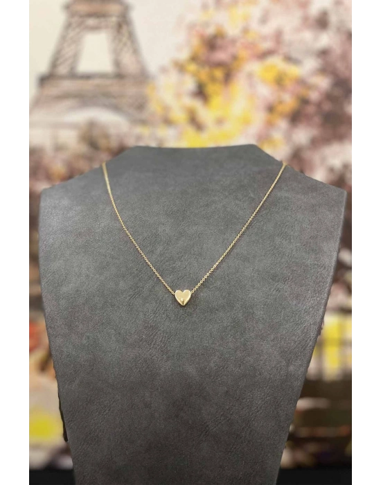 Altın Kaplama Minimal Kalp Tasarım İnce Zincirli Kolye 40 cm