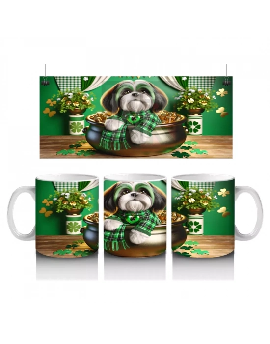 Altın Kazanında Oturan St. Patrick’s Temalı Beagle - Baskılı kahve kupası
