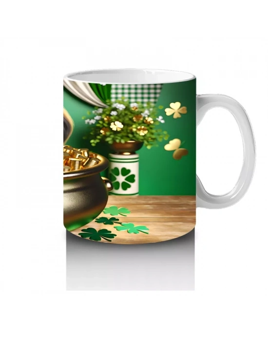 Altın Kazanında Oturan St. Patrick’s Temalı Beagle - Baskılı kahve kupası