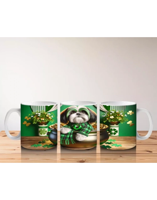 Altın Kazanında Oturan St. Patrick’s Temalı Beagle - Baskılı kahve kupası
