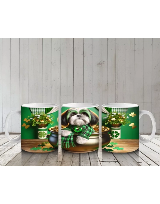 Altın Kazanında Oturan St. Patrick’s Temalı Beagle - Baskılı kahve kupası