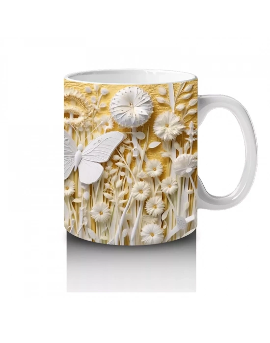 Altın Mekanik Kelebek Deseni – Baskılı Kahve Kupası