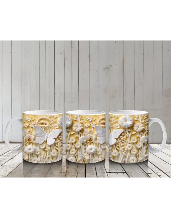 Altın Mekanik Kelebek Deseni – Baskılı Kahve Kupası