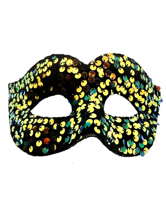 Altın Renk Arkadan Lastikli Pul Payet İşlemeli Balo After Parti Maskesi