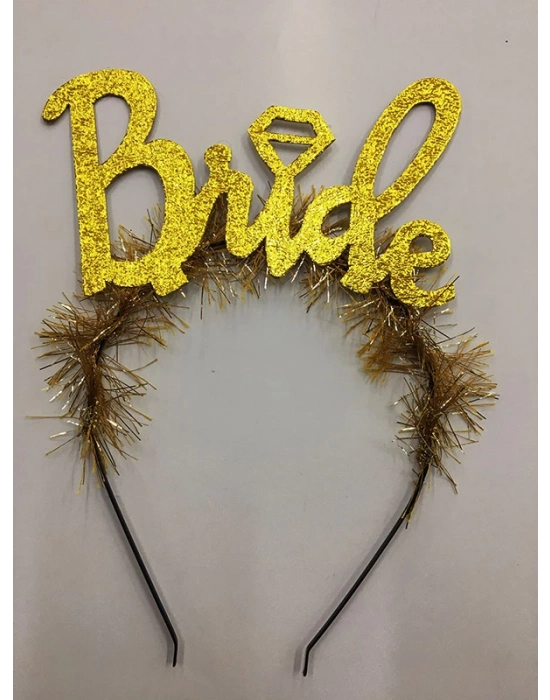 Altın Renk Bekarlığa Veda İtalik Yazı Alyanslı Bride Taç