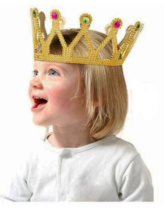 Altın Renk Çocuk Ve Yetişkin Uyumlu Kraliçe Tacı Prenses Tacı 8x25 Cm
