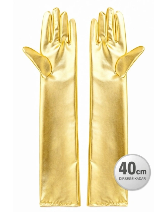 Altın Renk Dirsek Altı Lüks Saten Eldiven 40 cm