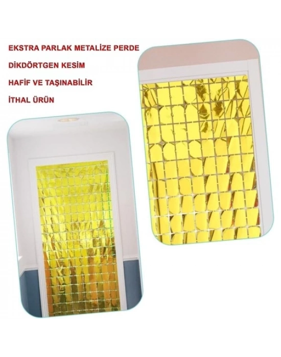 Altın Renk Disko Dikdörtgen Kesim Kapı Perdesi Altın