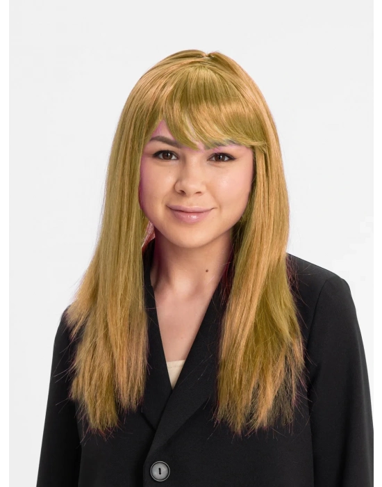 Altın Renk Düz Kesim İçi Astarlı Uzun Parti Peruğu Takma Saç