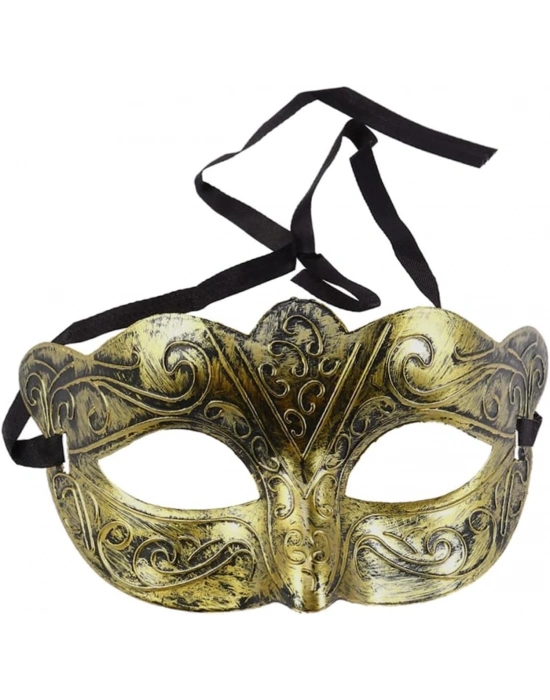 Altın Renk Eskitme Maskeli Balo Maskesi – Venedik Tarzı Parti Maskesi