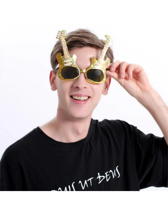 Altın Renk Gitar Şekilli Parti Gözlüğü